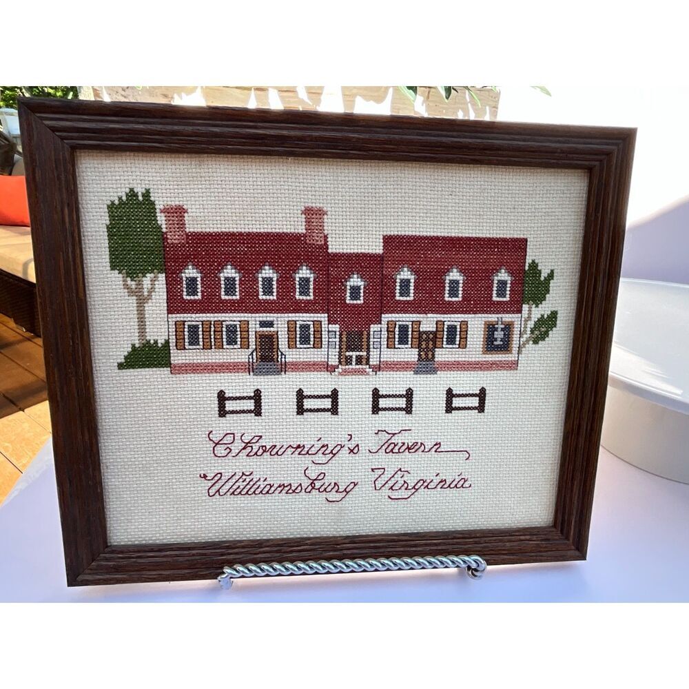 Chowning's Tavern vintage Needlepoint Framed Williamsburg VA